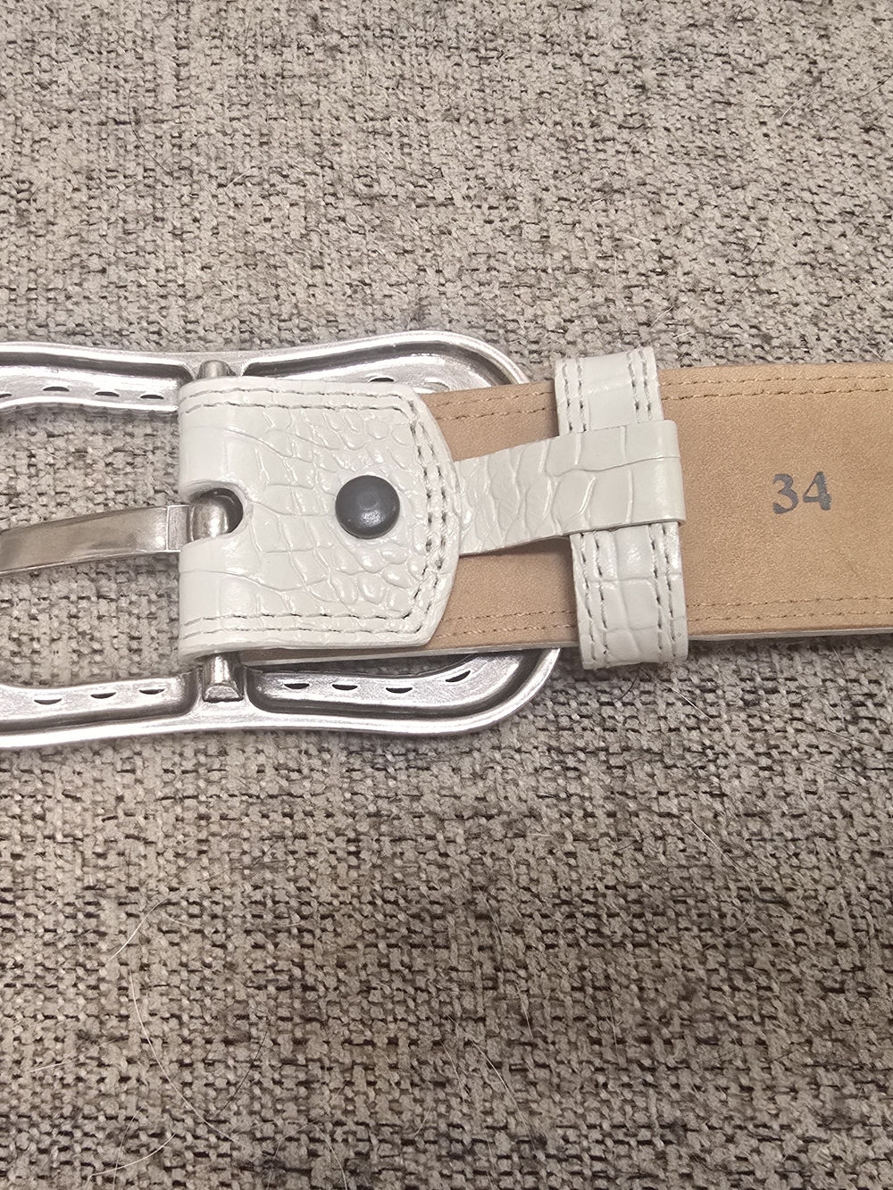 Brighton Western Women's White Belt with Silver Buckle Size 34 Woven Pattern - Picture 8 of 9